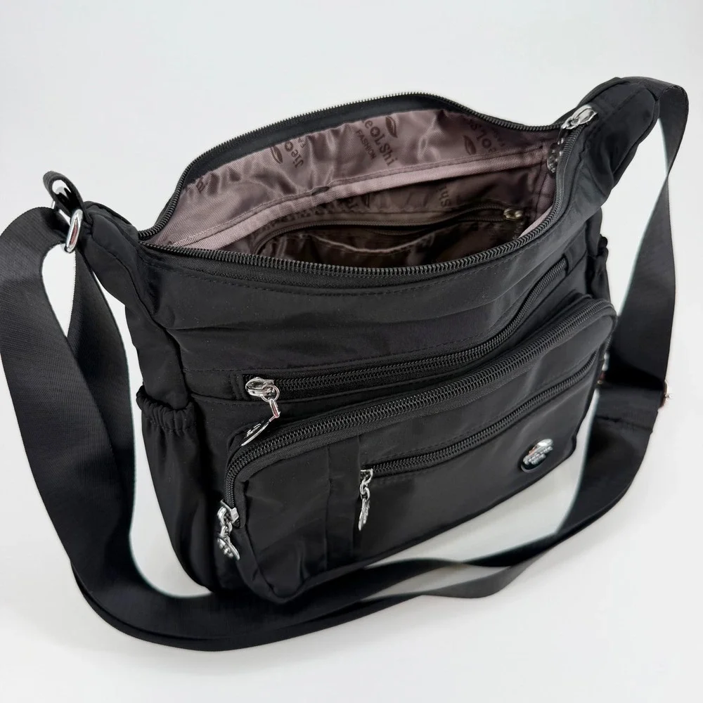 Jielshi Light Life Black Nylon Crossbody Bag Multi Pocket Travel Organizer